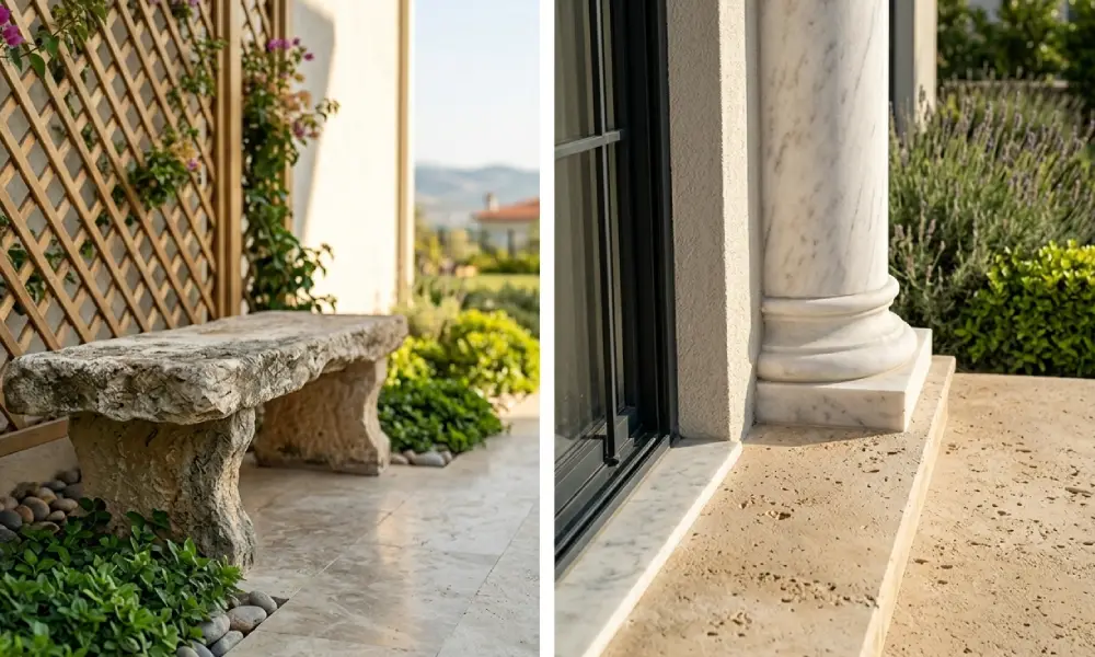 Traverten taş ile bahçe yolu kaplama